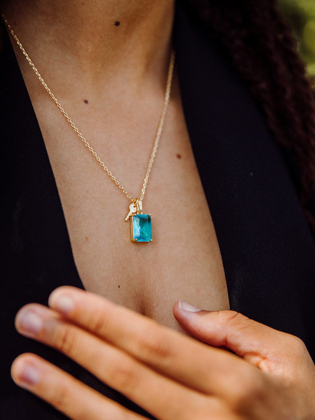 Emerald Cut Gemstone and Mini Key Necklace Necklaces The Giving Keys 