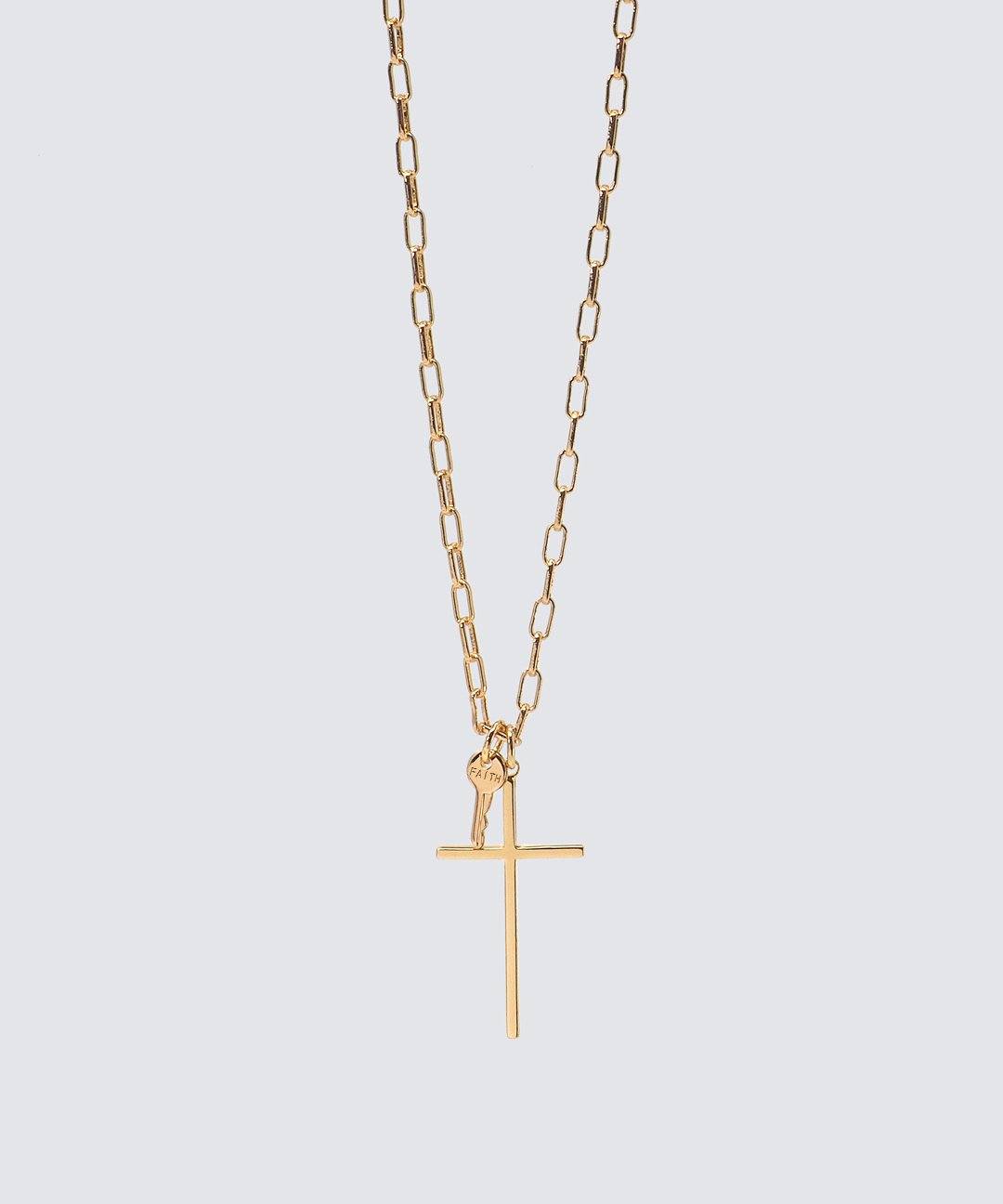 Cross and Mini Key Necklace Necklaces The Giving Keys FAITH GOLD 